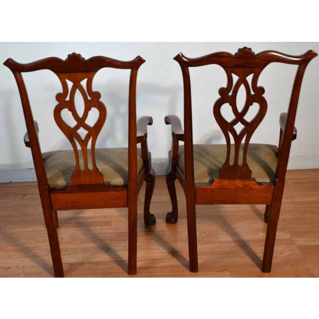 1920 Antique English Chippendale Solid Mahogany Set of Six Dining Chairs Leather Seats For Sale - Image 4 of 17