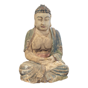 Vintage Meditating Wooden Lord Buddha 19" H