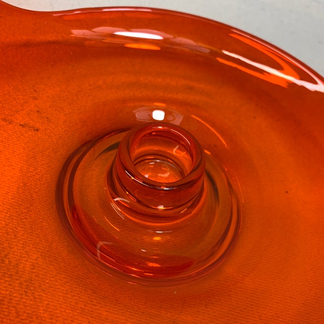 Pair of Vintage Viking Glass "Epic" Persimmon Orange Candle Holders For Sale In Chicago - Image 6 of 7