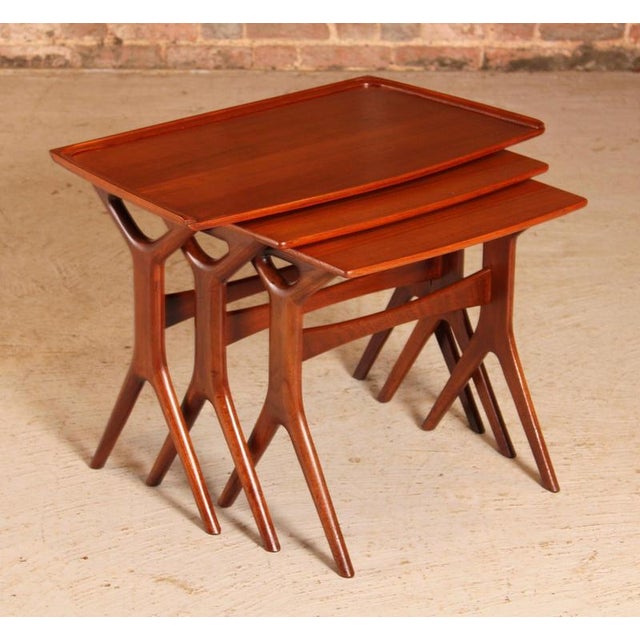 Mid-Century Danish Teak Nest of Tables by Johannes Andersen for CFC Silkeborg, 1960s, Set of 3 For Sale - Image 3 of 18