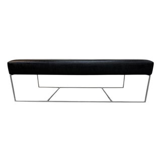 Vintage Italian Modern Rectangular Black Vinyl Bench For Sale