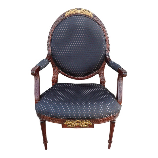 Late 19th Century Antique French Louis XV Wood Needlepoint Armchair For Sale