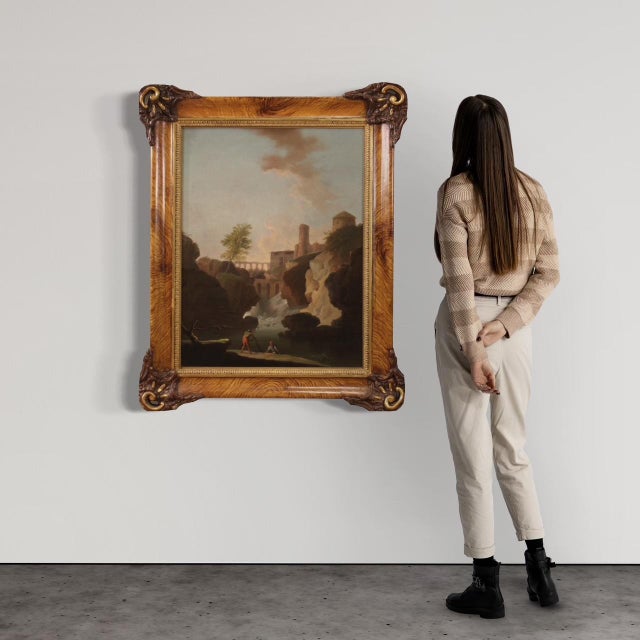 Antique Italian painting from the end of the 18th century. Artwork oil on canvas depicting landscape with characters and...