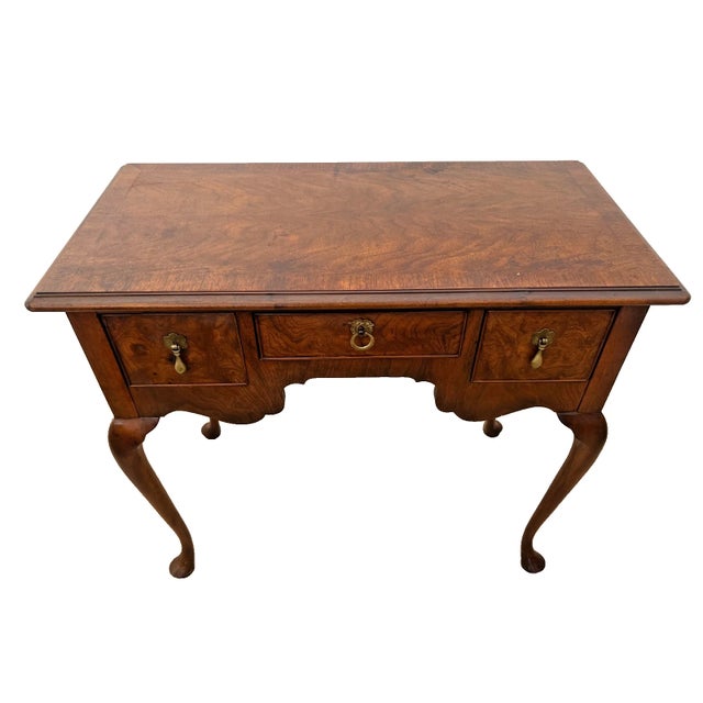Chippendale 1960s Petite Desk Vanity, Chippendale Style, Three Dovetail Drawers, Solid Walnut For Sale - Image 3 of 12
