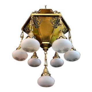 Antique Art Nouveau Brass Chandelier For Sale