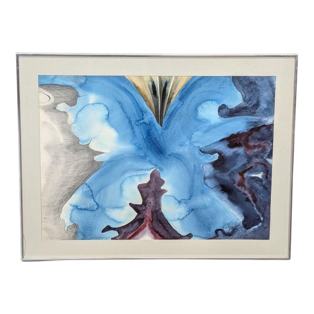 Mary Gizdich Original 1983 Abstract Watercolor Painting Framed Art “Blue Waltz” For Sale