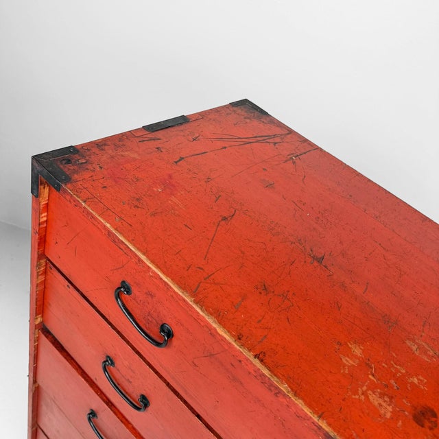 Red Tansu Chest of Drawers, Japan, 1920s For Sale - Image 9 of 17