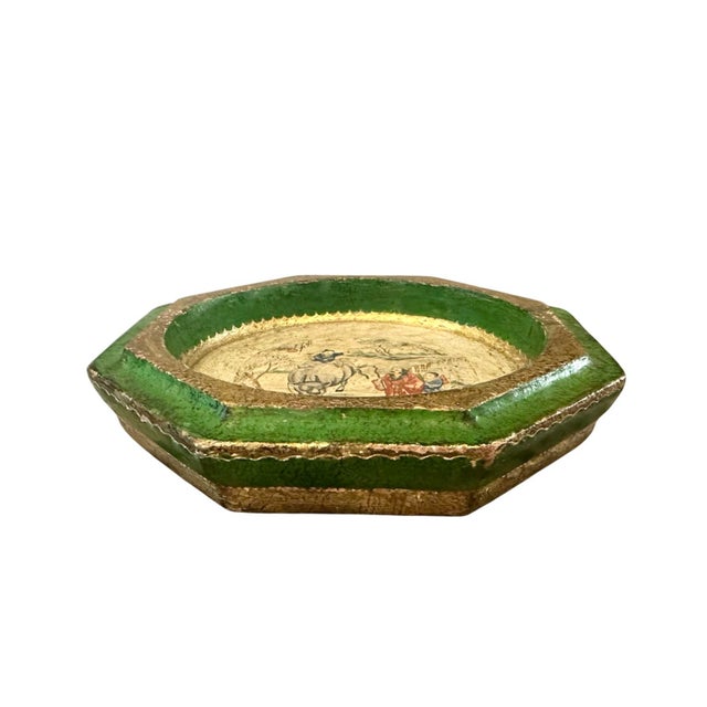 Florentia Vintage Italian Chinoiserie Green & Gilt Octagonal Vide Poche / Catchall / Tray / Trinket Dish by Florentia For Sale - Image 4 of 5