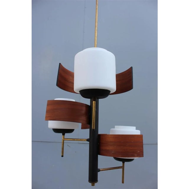 Mid-Century Modern Italian Mahogany and Glass Pendant Lamp from Esperia, 1950s For Sale - Image 3 of 7