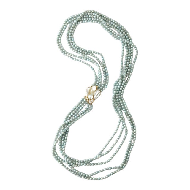 Kai-Yin Lo 5 Strand Cultured Pearl Necklace 14 Kt Gold and Diamond Clasp For Sale