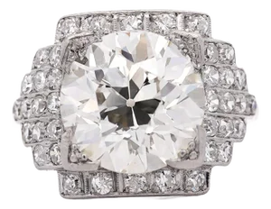 Antique Gia Cert. 5.01 Carat Old Euro Cut Diamond Edwardian Platinum Ring