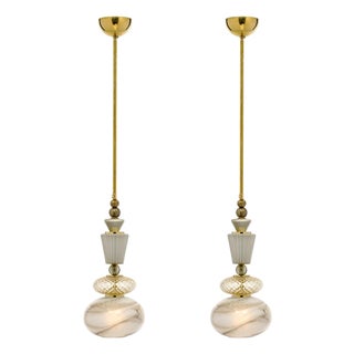 Venetian Glass Smoked Pendant Lights, Murano, Italy - a Pair For Sale