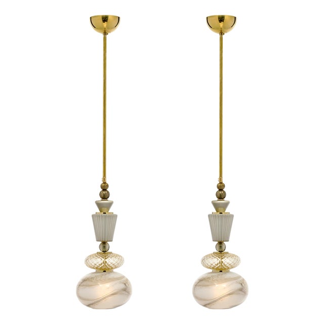Venetian Glass Smoked Pendant Lights, Murano, Italy - a Pair For Sale