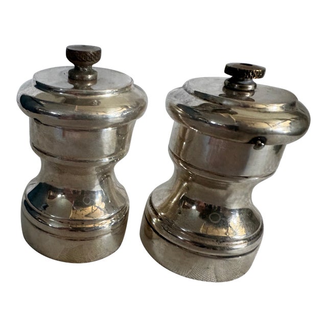 1920s Two Petite Sterling Silver Grinders; For Salt and Pepper For Sale