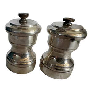 1920s Two Petite Sterling Silver Grinders; For Salt and Pepper