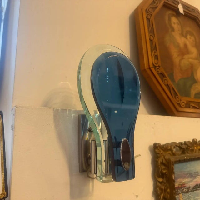 Two 1960s. Space Age Steel and Blue and Verde Nilo Glass Wall Sconces by Veca For Sale - Image 10 of 15