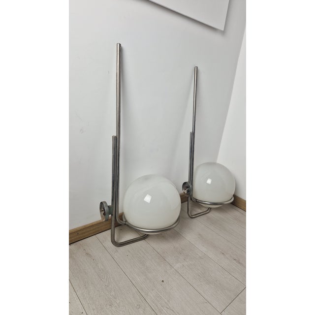 Large Wall Lamps in Burnished Brass with Etched Glass Sphere, 19650s, Set of 2 For Sale - Image 4 of 12
