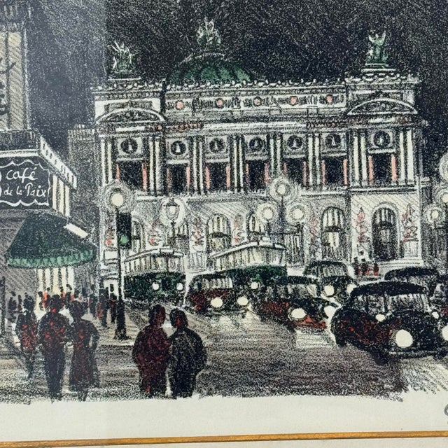 Mid-Century Framed Paris Opera Night Scene Print, Café De La Paix, 1960s For Sale In Richmond - Image 6 of 10