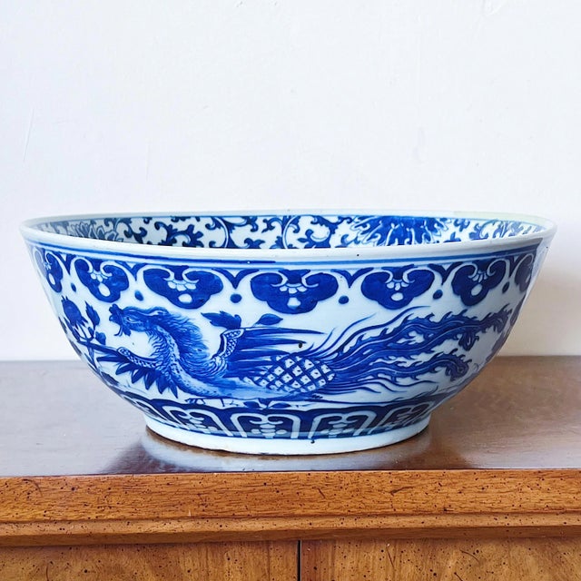 Late 19th Century Chinese Blue and White Porcelain Bowl Depicting Phoenix and Peonies Flowers For Sale - Image 10 of 10