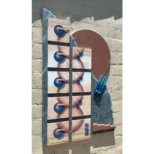 Vintage Boho 90s Abstract Geometric Mixed Media Wall Sculpture For Sale In West Palm - Image 6 of 12