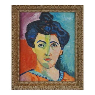 Original Fauvist Oil Portrait -- Study of Madame Matisse by Anna Norman For Sale