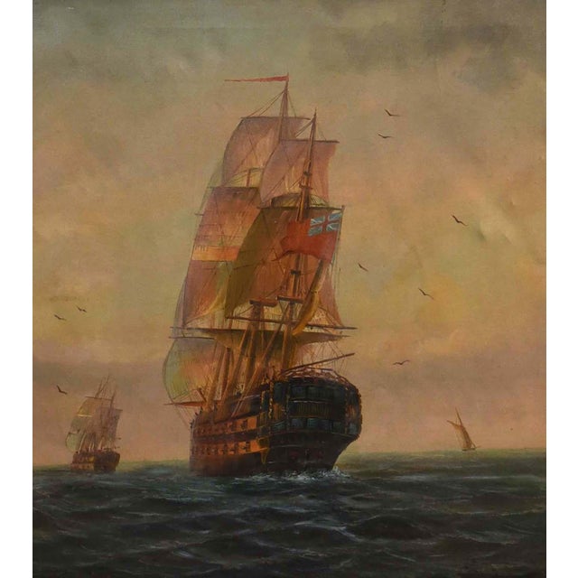 "Sailing into Twilight" is a captivating oil on canvas by D.F. Cornish, measuring 33" x 30". This maritime scene depicts...