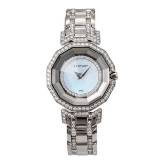 Ladies Century Dragon Stone 27mm Sapphire Diamond 18k White Gold Quartz Watch For Sale