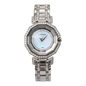 Ladies Century Dragon Stone 27mm Sapphire Diamond 18k White Gold Quartz Watch