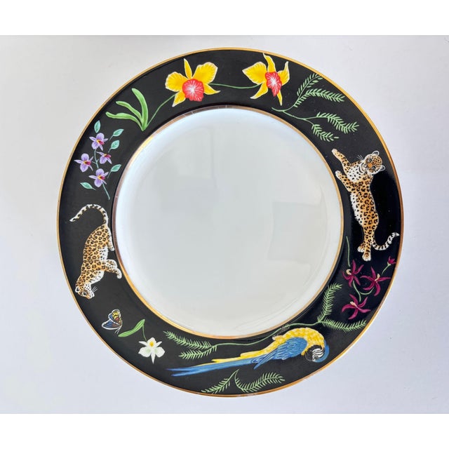 Lynn Chase “Jaguar Jungle” Porcelain Salad / Dessert Plates, Set of 2, Animal Border with 24K Gold Rim, Circa 1988 A...
