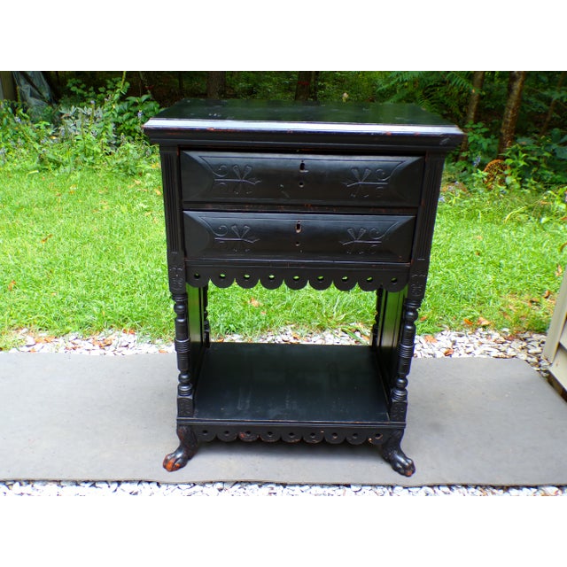 Antique Carved Black Ebonized Aesthetic Movement Victorian Entry Table For Sale - Image 12 of 18