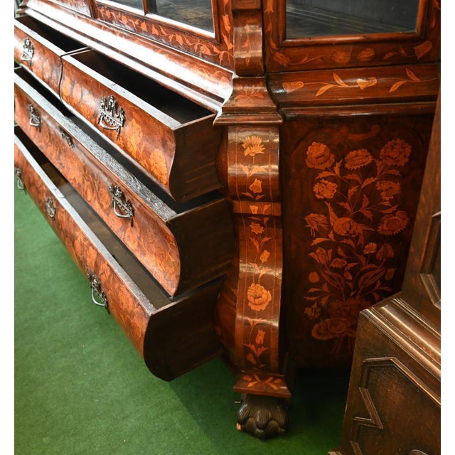 Absolutely stunning Dutch marquetry inlaid large size walnut bookcase Circa 1820 Classic Dutch marquetry with the...