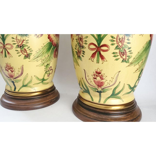 Lamp Pair Yellow Flowers Floral For Sale - Image 9 of 12