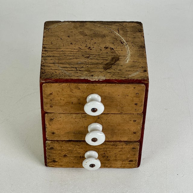 Early 20th Century Small 3 Drawer Wood Chest With Ceramic Knobs, Hand Crafted & Constructed For Sale In New York - Image 6 of 13