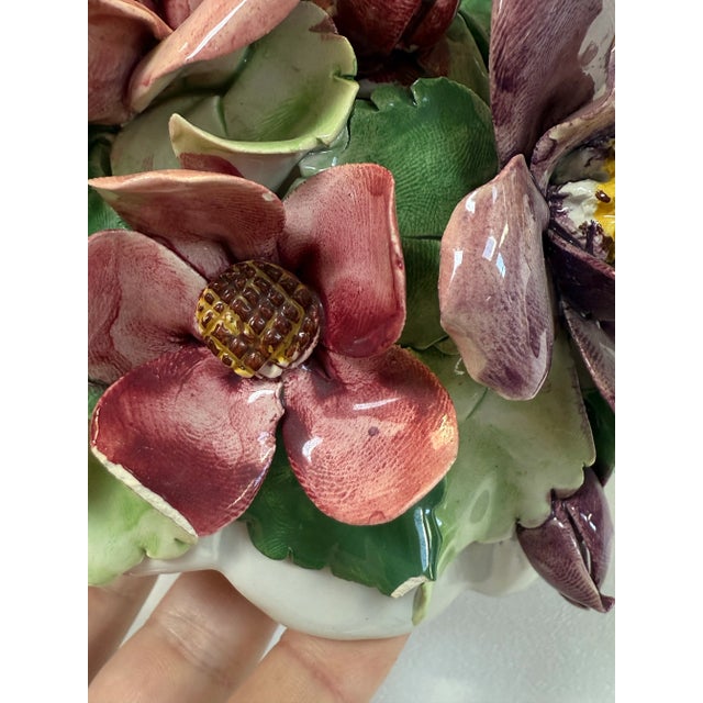 Vintage Italian Capodimonte Style Majolica Lidded Urn With Colorful Roses For Sale - Image 10 of 12