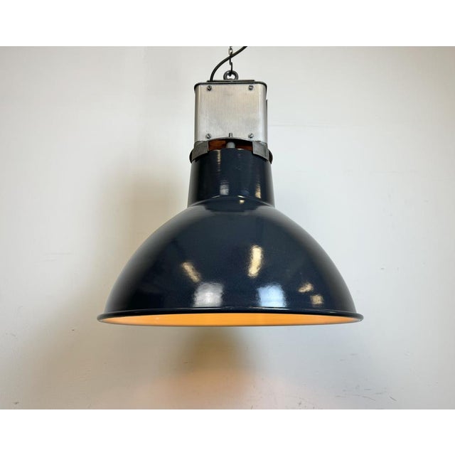 French Industrial Dark Blue Enamel Pendant Lamp from Mazda, 1960s For Sale - Image 11 of 18