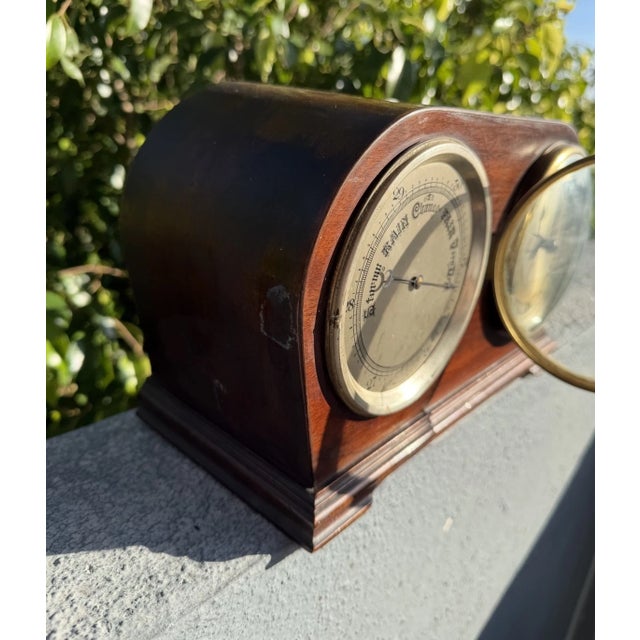 Wood Antique Edwardian English Mantel Clock Barometer Duo For Sale - Image 7 of 13