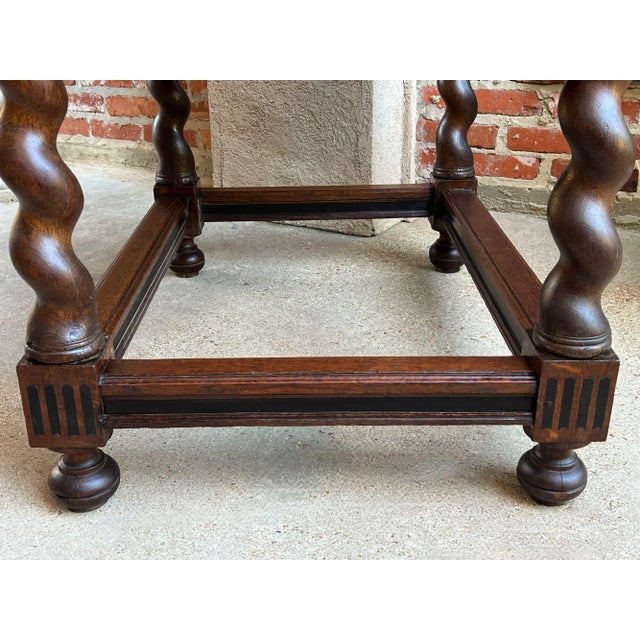 Antique English Sofa Side Table Barley Twist Ebonized Library Desk Carved Oak For Sale - Image 10 of 12