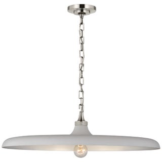 Thomas O'Brien for Visual Comfort Signature Piatto Large Pendant in Polished Nickel with Plaster White Shade For Sale