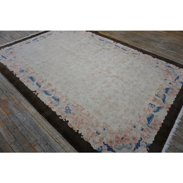 Chinese 1920s Ivory Floral Antique Chinese Peking Carpet 6'1" X 8'8" Handknotted Wool Rug For Sale - Image 3 of 12