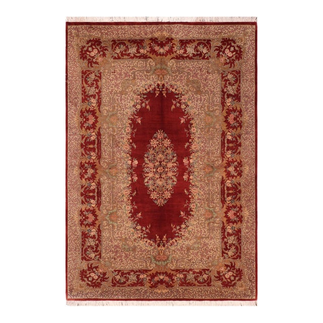 Shabby Chic Medallion 1990's Pak-Persian Rust/Taupe Wool Rug - 6'2'' X 9'7'' For Sale