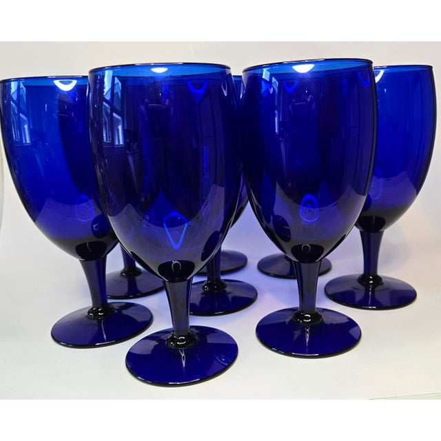 Vintage 90s Cobalt Goblets- Set of 8 For Sale - Image 10 of 10