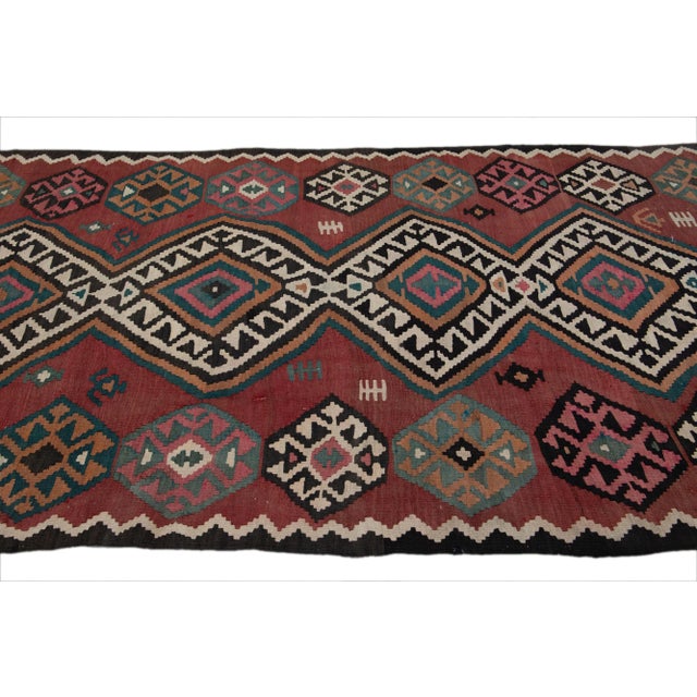 1960s Vintage Kilim Red Handmade Flatweave Tribal Motif Wool Runner For Sale - Image 5 of 11