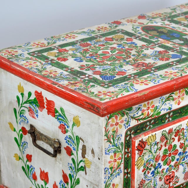 Red Folk Art Bridal Chest, 1948 For Sale - Image 8 of 14