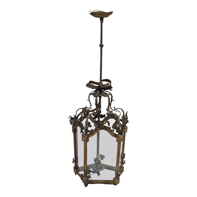 1940s French Gilt Tole Lantern For Sale