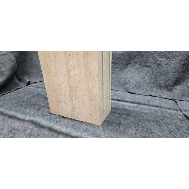 Tan Marble Travertine Base Tall Rectangular Sofa Table With Glass Top For Sale - Image 8 of 11