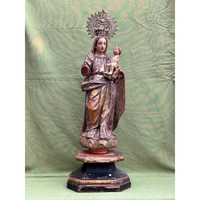 Virgin of La Antigua with Child in Polychrome Wood For Sale - Image 13 of 14