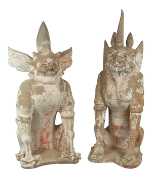 Tang Dynasty Terra Cotta Earth Spirit Sculptures - a Pair