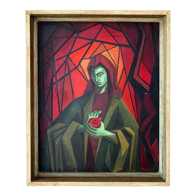 Vintage Cubist Painting by Kannon 1953 Mid Century Modern For Sale