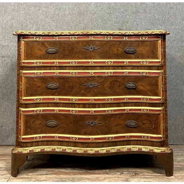 Louis XV Style Bombé Commode in Rosewood and Palisander Marquetry, 1880 For Sale - Image 4 of 8