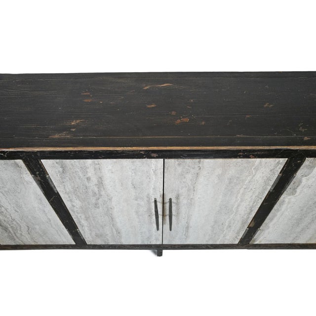 Wood Grey Marble Modern Rustic Sideboard Credenza For Sale - Image 7 of 11